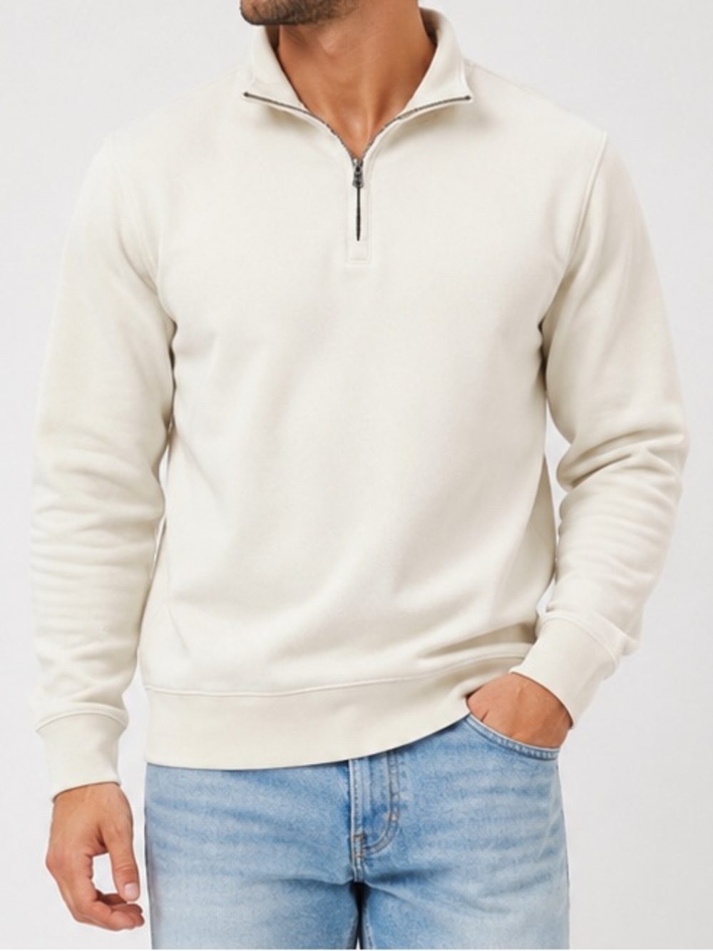 Daniel Cremieux Cream Zip-Neck Pullover